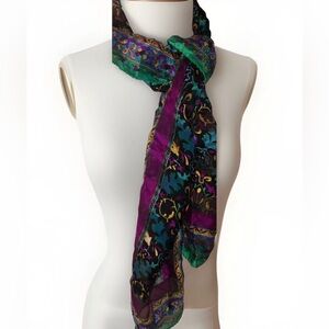 Purple and Green Floral Print Lightweight Women's Scarf